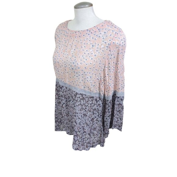 White Stuff Womens Blouse US Size 10 Boho Peasant Pink Blue Floral Lace Trim - Picture 4 of 5